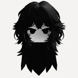 Black Messy Anime Girl Hair w/ Emo Cute Face, a Roblox hairstyle