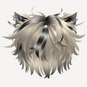 Messy Emo Punk Kitty Boy Hair in Platinum Raccoon, a Roblox hairstyle