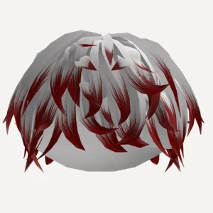 White and Red Fluffy Messy Emo Boy Hair, a Roblox hairstyle