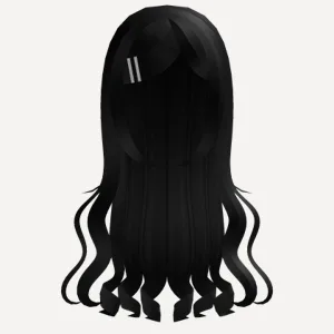 ♡ ꒰ sweet black long curly hair w/ clips ꒱, a Roblox hairstyle