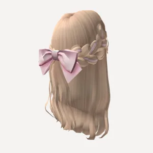 Blonde Hair With Pink Ribbon, a Roblox hairstyle