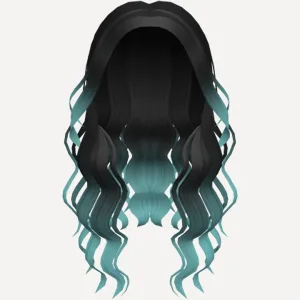 Black to Teal Long Curly Wavy Middle Part Hair, a Roblox hairstyle
