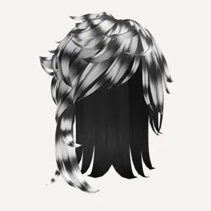 Messy scene girl hair in black and white, a Roblox hairstyle