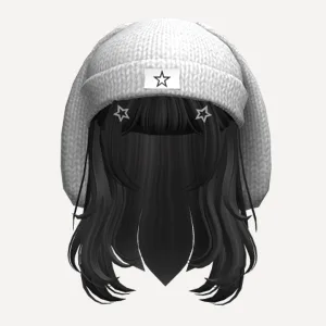 Grunge hair w/ bunny beanie in Black, a Roblox hairstyle