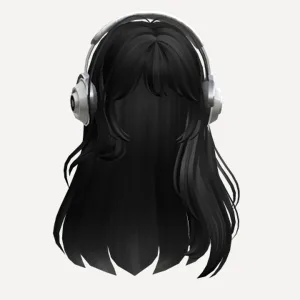 Straight Hair with Headphones(Black3), a Roblox hairstyle