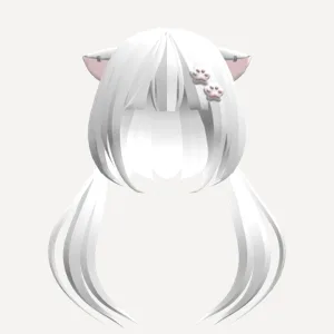ノ꒰ (FREE UGC) Kitty pigtails white w/ cute clip♡, a Roblox hairstyle
