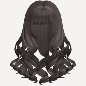 ♡ : long dark brown curly princess hair, a Roblox hairstyle