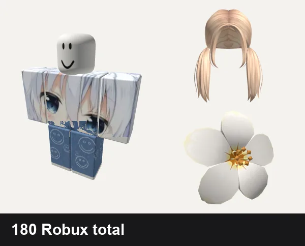 Aesthetic Roblox outfit ideas: Anime Aesthetic Neko Girl Waifus Japanese loli, thrifted vintage aesthetic indie kid mom jeans, Aesthetic low piggytails in blonde, White Hair Flower
