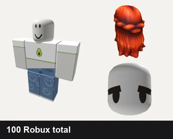 Aesthetic outfit under 100 Robux: 🥑aesthetic avocado🥑, thrifted vintage aesthetic indie kid mom jeans, Belle Of Belfast Long Red Hair, ⊱┊soft cute eyelash face