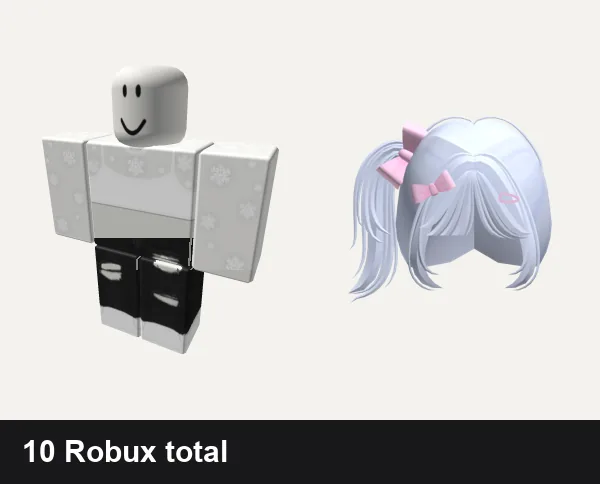 Aesthetic Roblox outfits under 100 Robux: ❄️Cute White Aesthetic Vintage Winter Christmas, y2k black jeans ripped aesthetic vintage preppy, Cute Soft Blue Side Pigtails Hair Kawai W/ Bow