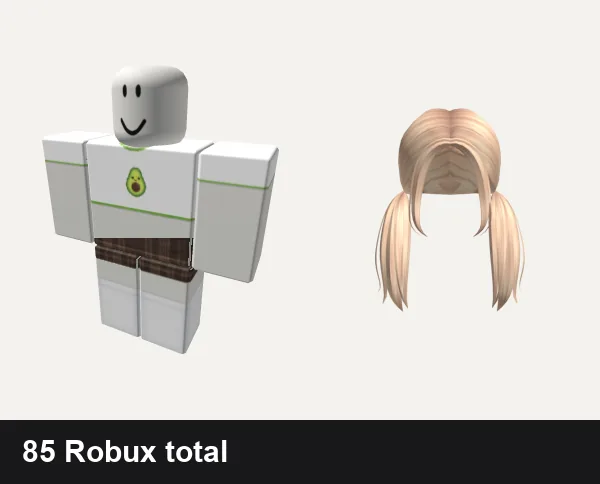 Aesthetic outfit under 100 Robux: 🥑aesthetic avocado🥑, preppy cottage core vintage plaid dress w socks, Aesthetic low piggytails in blonde