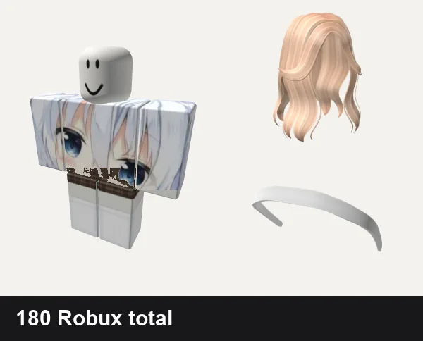 Aesthetic Roblox outfits under 200 Robux: Anime Aesthetic Neko Girl Waifus Japanese loli, preppy cottage core vintage plaid dress w socks, Aesthetic Split Bangs Hair in Blonde, White Aesthetic Headband
