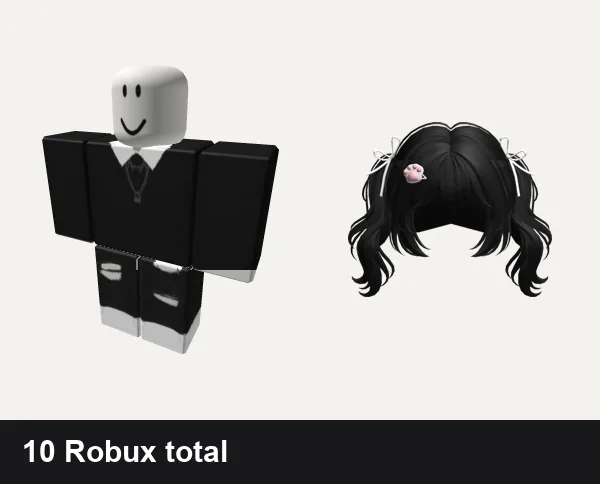 Aesthetic Roblox outfits under 50 Robux: y2k Black Aesthetic, y2k black jeans ripped aesthetic vintage preppy, Preppy Soft White Pigtails