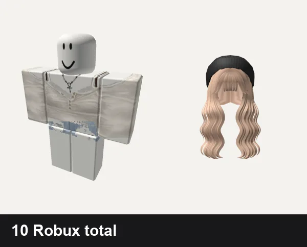 Baddie outfit 5: white necklace buttoned shirt female baddie y2k, jean shorts baddie rogangster cnp ext y2k trendy, Long Over the Shoulder Wavy w/ Beanie (Blonde)