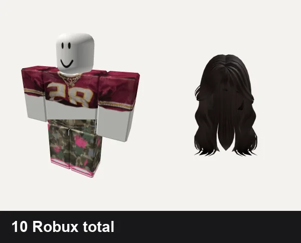 Baddie Roblox outfit ideas: red baddie jersey, Star Denim Camo Pants W Pink Dunks Baddie, Baddie hair brown