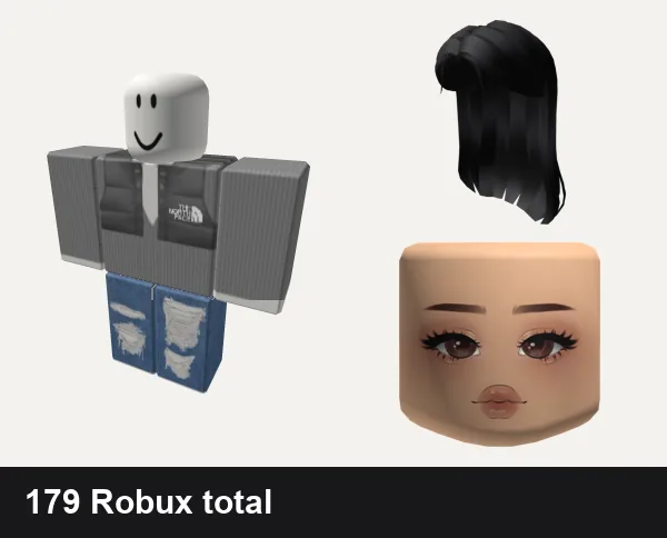 Baddie Roblox outfit ideas: grey northface chav roadman baddie romper bodysuit, rogangster cyber y2k ok baddie gyaru drain, Popstar Hair, Popular Girl Cute Mask Light Brown