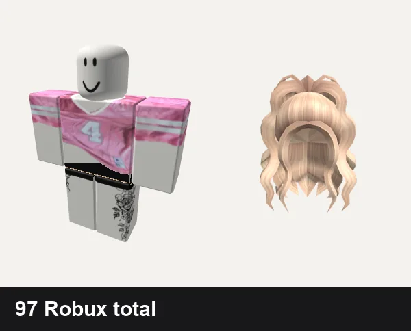 Baddie Roblox outfits under 100 Robux: pink baddie nfl jersey, Mandraka baddie moe emo y2k, Blonde curly celebrity hair