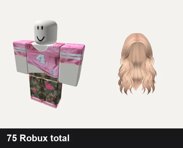Baddie Roblox outfits under 100 Robux: pink baddie nfl jersey, Star Denim Camo Pants W Pink Dunks Baddie, Lush Wavy Hair (Blonde)