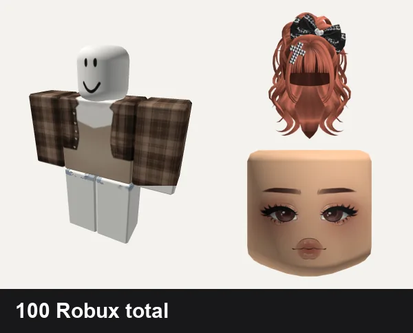 Baddie Roblox outfits under 100 Robux: beige one piece top baddie ro-gangster, jean shorts baddie rogangster cnp ext y2k trendy, Ginger Gyaru Emo Hair, Popular Girl Cute Mask Light Brown