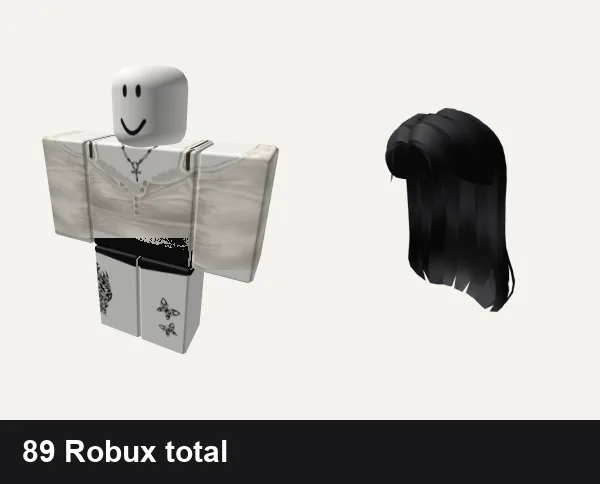 Baddie Roblox outfits under 100 Robux: white necklace buttoned shirt female baddie y2k, baddie y2k black dh shorts emo aesthetic tattoo, Popstar Hair