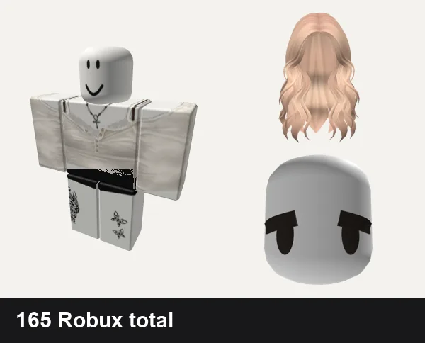 Baddie Roblox outfits under 200 Robux: white necklace buttoned shirt female baddie y2k, baddie y2k black dh shorts emo aesthetic tattoo, Lush Wavy Hair (Blonde), ⊱┊soft cute eyelash face