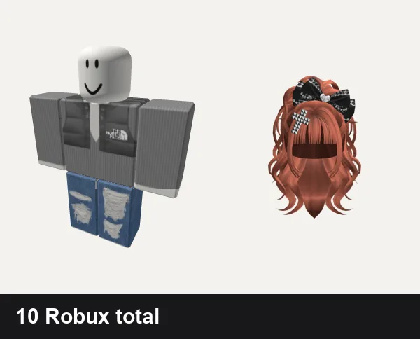 Baddie Roblox outfits under 50 Robux: grey northface chav roadman baddie romper bodysuit, rogangster cyber y2k ok baddie gyaru drain, Ginger Gyaru Emo Hair