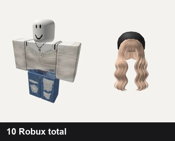 Baddie outfit 14: white necklace buttoned shirt female baddie y2k, rogangster cyber y2k ok baddie gyaru drain, Long Over the Shoulder Wavy w/ Beanie (Blonde)