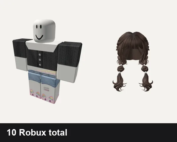 Almost free Cute Roblox outfits: 🍀Cute Button Crop Top - Black, ༺ Cute ♡ Cutecore ♡ Core  ༻, 🍀Cute Two-side French Braids (Brown)
