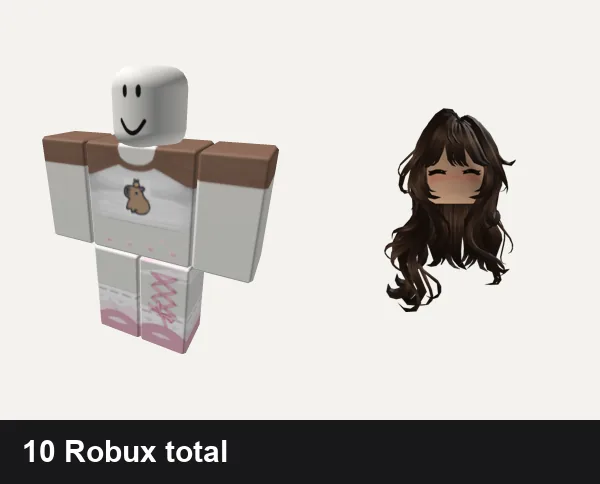 Almost free Cute Roblox outfits: Cute Capybara Shirt, cute pink, Cute Long Wavy Brown Hair With Blush 3.0