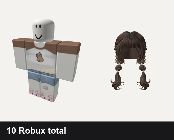 Almost free Cute Roblox outfits: Cute Capybara Shirt, ༺ Cute ♡ Cutecore ♡ Core  ༻, 🍀Cute Two-side French Braids (Brown)