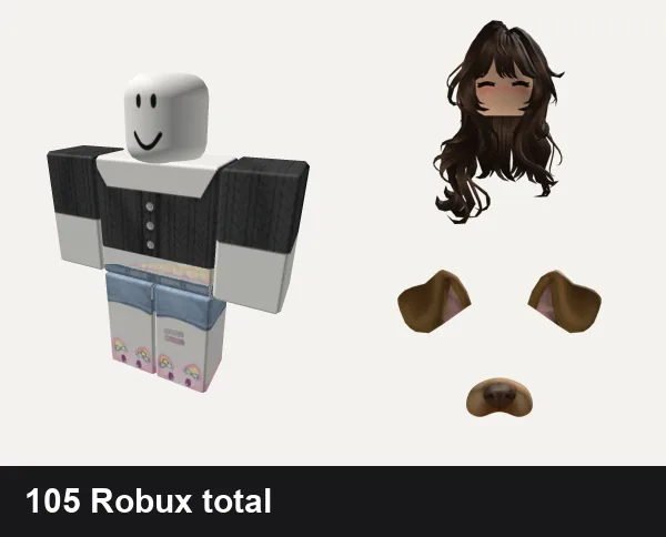 Cute Roblox outfit ideas: 🍀Cute Button Crop Top - Black, ༺ Cute ♡ Cutecore ♡ Core  ༻, Cute Long Wavy Brown Hair With Blush 3.0, cute kawaii puppy face filter
