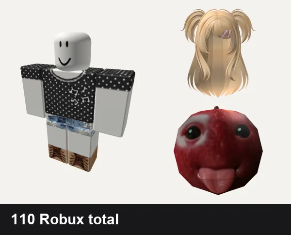 Cute Roblox outfit ideas: cute polkadot matching dahood music notes aw, ❀ Cute Weekend Girls Mall Outfit ❀, ❤️ FREE CODE: S014 ❤️ | Cute Blonde hair W/pigtail, Silly Cute Niche Apple AI Fruit Head Mask