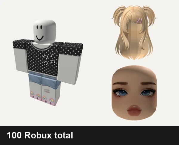 Cute Roblox outfits under 100 Robux: cute polkadot matching dahood music notes aw, ༺ Cute ♡ Cutecore ♡ Core  ༻, ❤️ FREE CODE: S014 ❤️ | Cute Blonde hair W/pigtail, Cold Blushy Cute Girl
