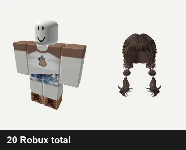 Cute Roblox outfits under 100 Robux: Cute Capybara Shirt, ❀ Cute Weekend Girls Mall Outfit ❀, 🍀Cute Two-side French Braids (Brown)