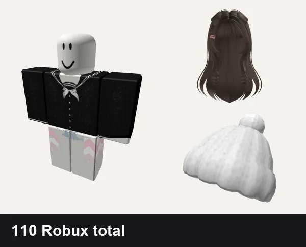 Cute Roblox outfits under 200 Robux: cute black n white kawaii uniform cutesy school, 💛 Cute Girls Outfit Stripey Vibes ⏫, Brown Cute Puppy Ear Hair (Free), Cute White Winter Beanie