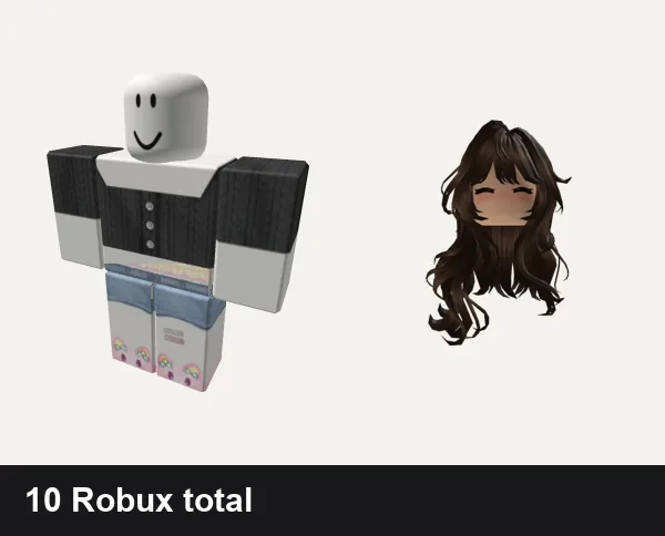 Cute Roblox outfits under 50 Robux: 🍀Cute Button Crop Top - Black, ༺ Cute ♡ Cutecore ♡ Core  ༻, Cute Long Wavy Brown Hair With Blush 3.0