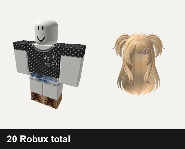 Cute Roblox outfits under 50 Robux: cute polkadot matching dahood music notes aw, ❀ Cute Weekend Girls Mall Outfit ❀, ❤️ FREE CODE: S014 ❤️ | Cute Blonde hair W/pigtail