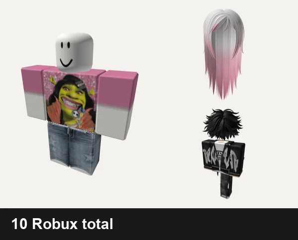 Almost free Emo Roblox outfits: Shrek Emo Girl shirt, y2k white star da hood jeans outfit vkei, Long Wispy Emo Hair in Blushed Rose, Emo Boy Avatar