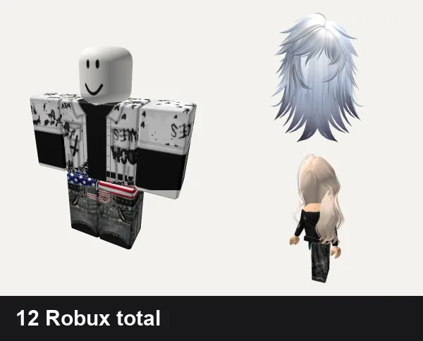 Emo Roblox outfit ideas: Emo Goth Graffiti Black and White, y2k america USA emo, Emo Wispy Straight Hair (Blueberry Frost), Emo girl Avatar