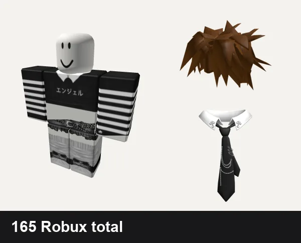 Emo Roblox outfit ideas: ✅ black y2k cross cyber tank da hood emo stripe, y2k graveyard outfit grey silver star vkei, Brown Scene Hair, Emo Collar + Chained Tie 3.0