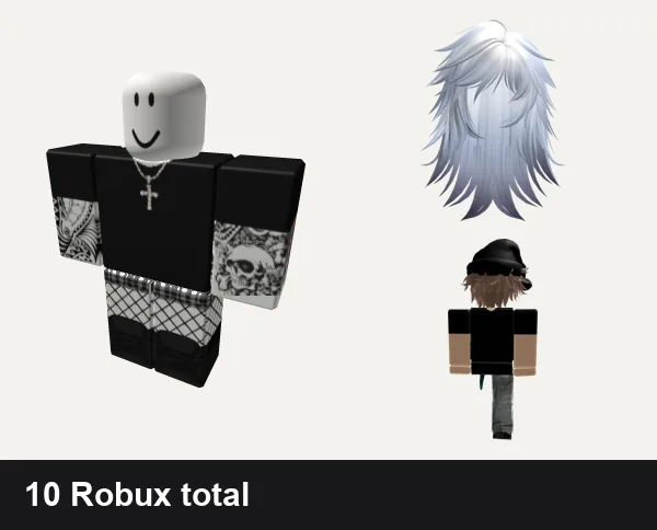 Emo Roblox outfits under 100 Robux: Black emo shirt with chains and tattoos, ✅ black y2k cross cyber tank top dahood emo shorts, Emo Wispy Straight Hair (Blueberry Frost), [Free] Emo Boy Avatar Bundle Shoulder