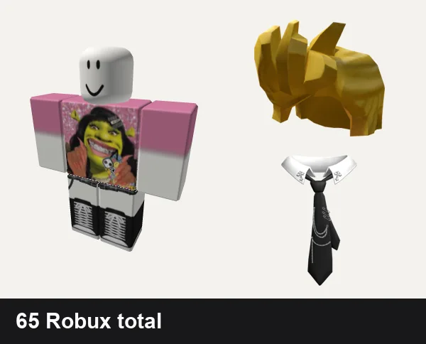 Emo outfit under 100 Robux: Shrek Emo Girl shirt, [ORIG] skirt + convers boots envy y2k vamp emo, Blonde Spiked Hair, Emo Collar  + Chained Tie 3.0