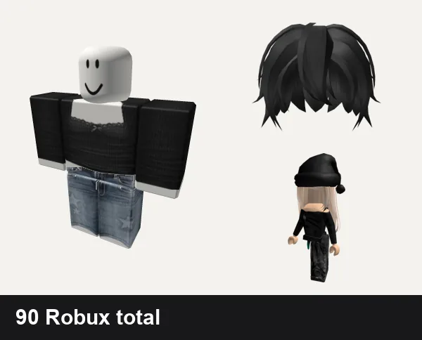 Emo outfit under 100 Robux: Emo, y2k white star da hood jeans outfit vkei, Black Anime Hair, [Free] Emo Girl Avatar Bundle Shoulder