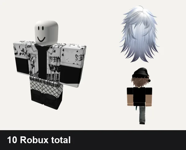 Emo Roblox outfits under 100 Robux: Emo Goth Graffiti Black and White, ✅ black y2k cross cyber tank top dahood emo shorts, Emo Wispy Straight Hair (Blueberry Frost), [Free] Emo Boy Avatar Bundle Shoulder