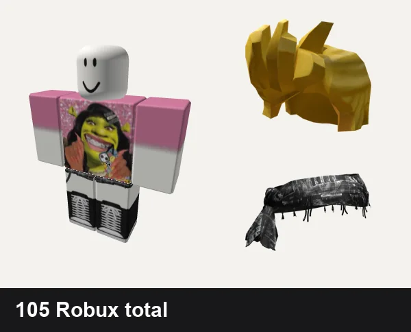 Emo outfit under 200 Robux: Shrek Emo Girl shirt, [ORIG] skirt + convers boots envy y2k vamp emo, Blonde Spiked Hair, SB Emo Headscarf
