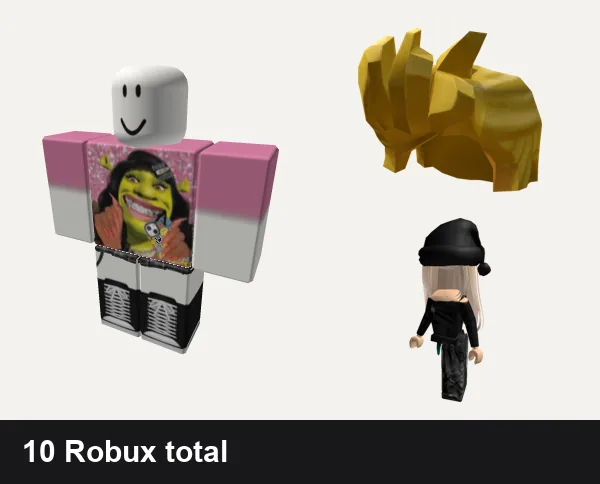 Emo outfit under 50 Robux: Shrek Emo Girl shirt, [ORIG] skirt + convers boots envy y2k vamp emo, Blonde Spiked Hair, [Free] Emo Girl Avatar Bundle Shoulder