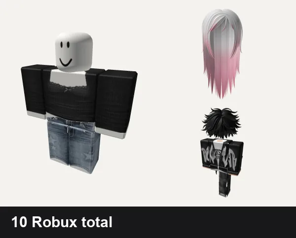 Emo outfit under 50 Robux: Emo, y2k white star da hood jeans outfit vkei, Long Wispy Emo Hair in Blushed Rose, Emo Boy Avatar