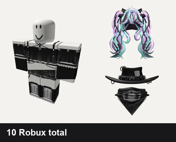 Almost free Goth Roblox outfits: Black Goth Top, [ORIG] skirt + convers boots envy y2k vamp emo, Pastel Goth Princess Hair, Goth Cowboy Hat with Scarf