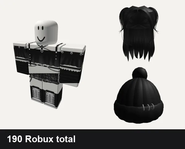 Goth Roblox outfit ideas: Black Goth Top, [ORIG] skirt + convers boots envy y2k vamp emo, Adorbs black long hair, Goth Beanie