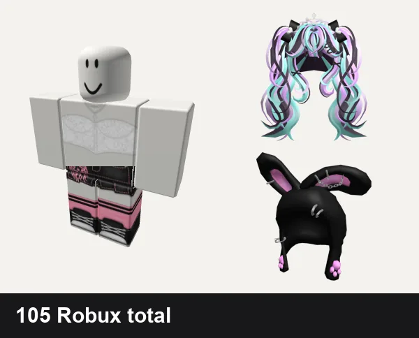 Goth Roblox outfit ideas: christmas snow cute White corset lace cottage core, Black and pink Y2K pretty gothic vamp skirt, Pastel Goth Princess Hair, Cute Lil' Black Goth Bunny Hood 🐰